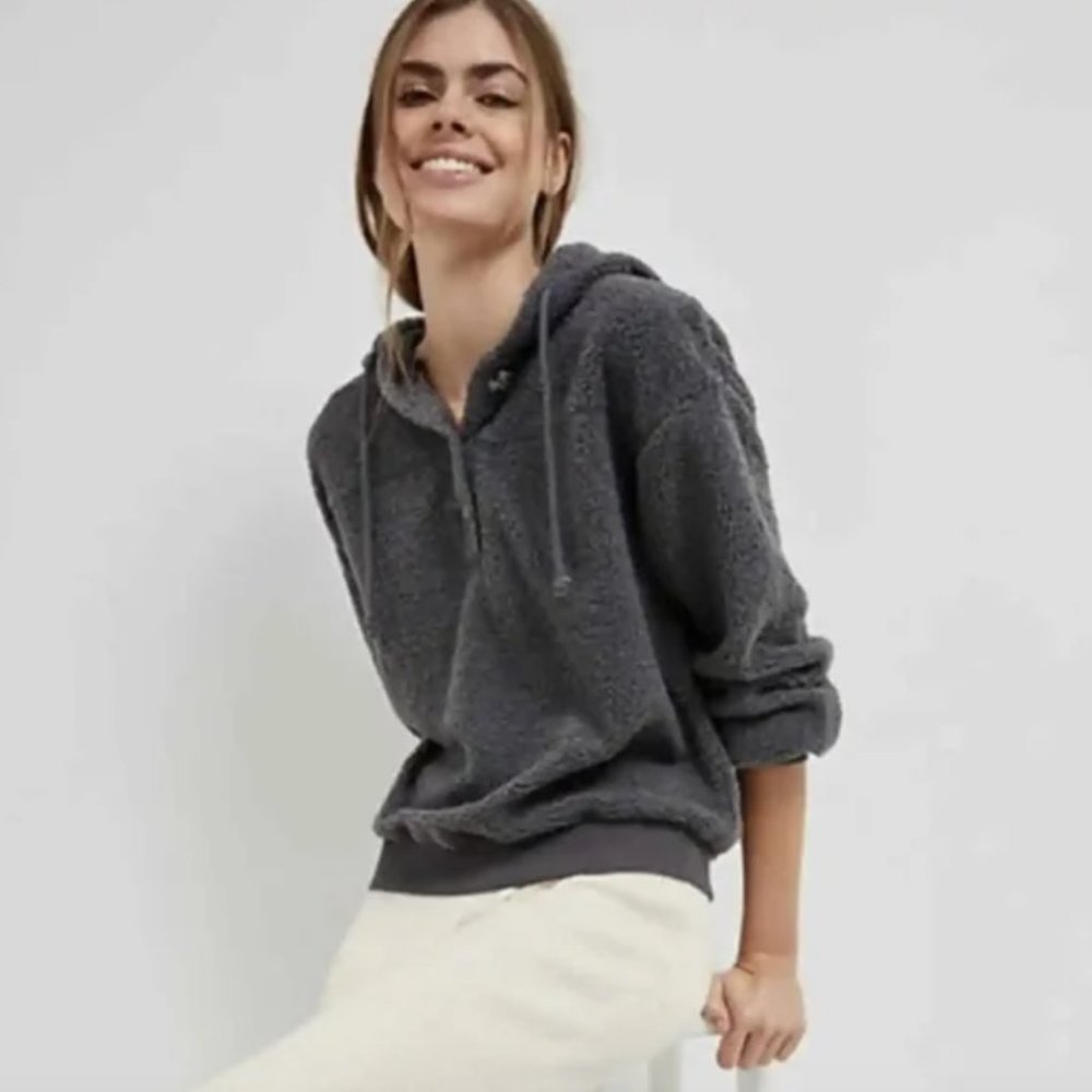 Anthropologie Current Air Callan Sherpa Hoodie Grey
